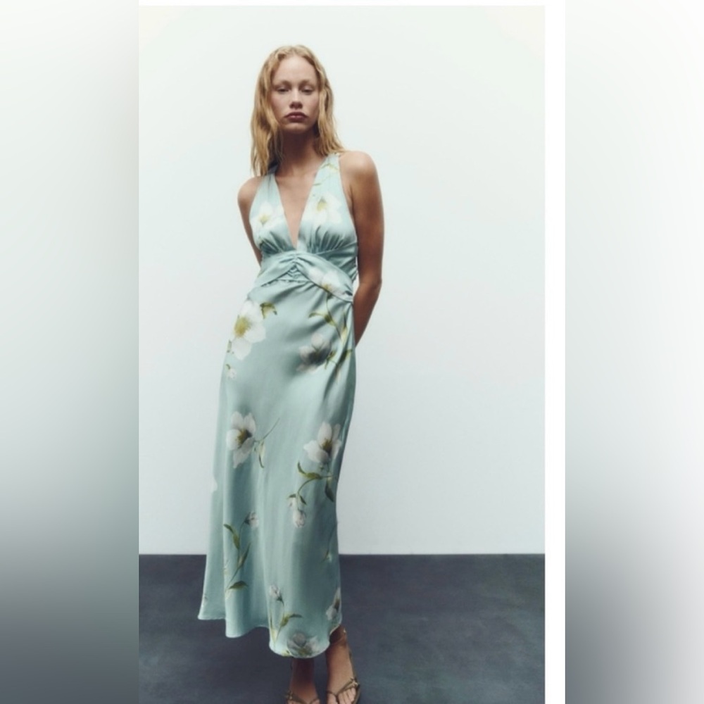 Zara Floral Print Satin Dress - Size M - Perfect Condition